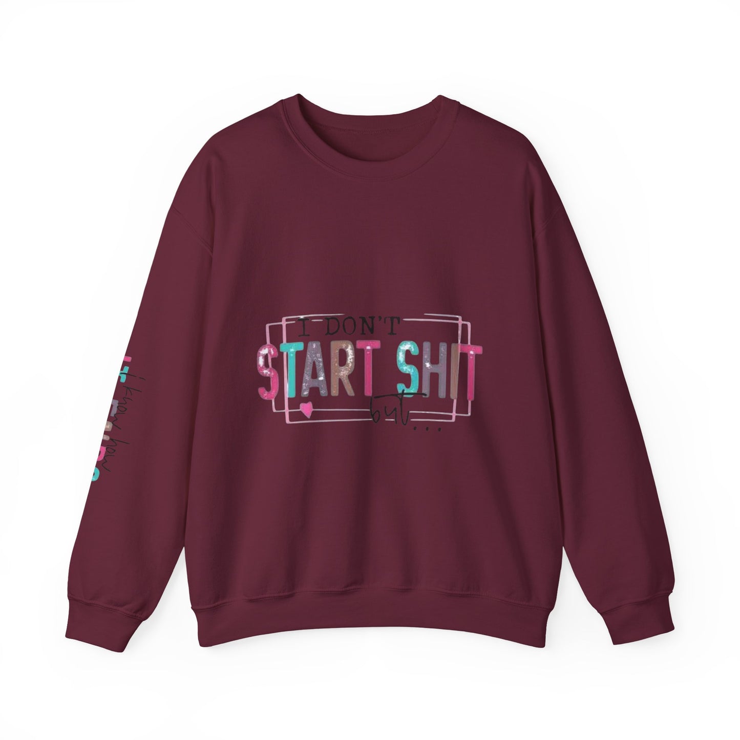 Crewneck Sweatshirt — “I Don’t Start Shit” Colorblock Graphic Crew
