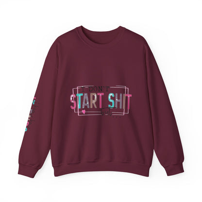 Crewneck Sweatshirt — “I Don’t Start Shit” Colorblock Graphic Crew