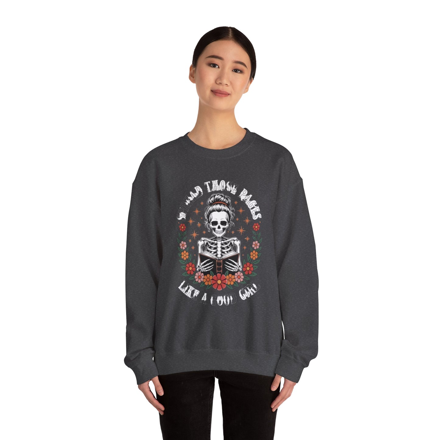 Skeleton Reading Sweatshirt — "And Then There Were None" Floral Gothic Crewneck