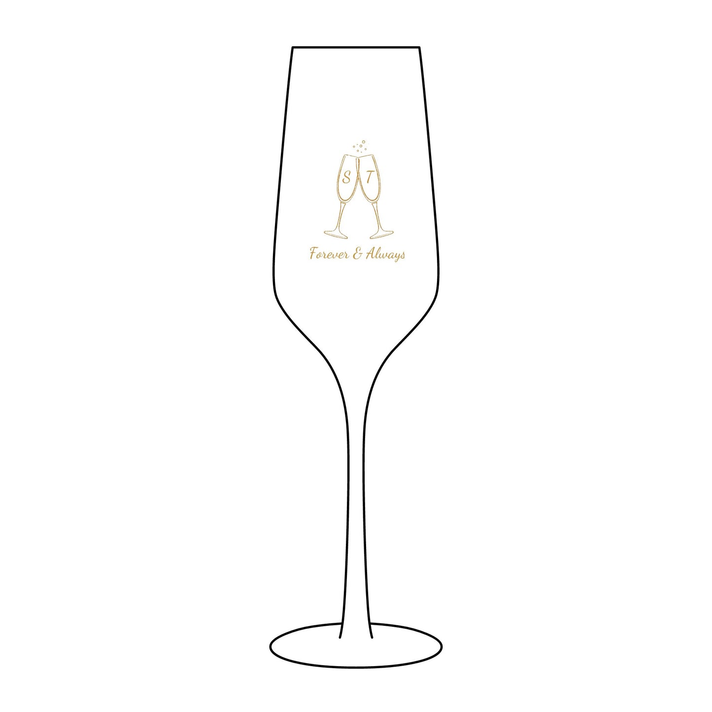 Engraved Champagne Flute - WEDDING– Personalized 8.25 oz Toasting Glass (Cheers & Sparkles Design)