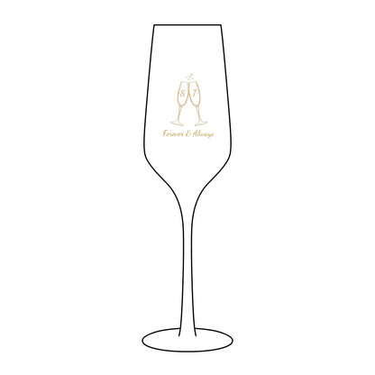 Engraved Champagne Flute - WEDDING– Personalized 8.25 oz Toasting Glass (Cheers & Sparkles Design)