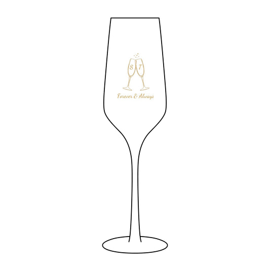 Engraved Champagne Flute - WEDDING– Personalized 8.25 oz Toasting Glass (Cheers & Sparkles Design)