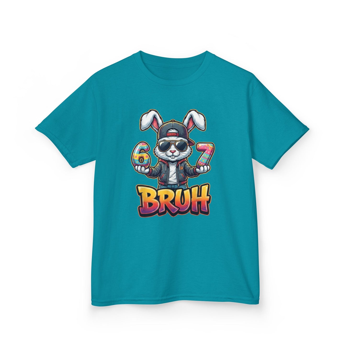 Kids 'Bruh 6 7' Bunny Graphic Tee — Cool Cartoon Bunny Shirt for Kids