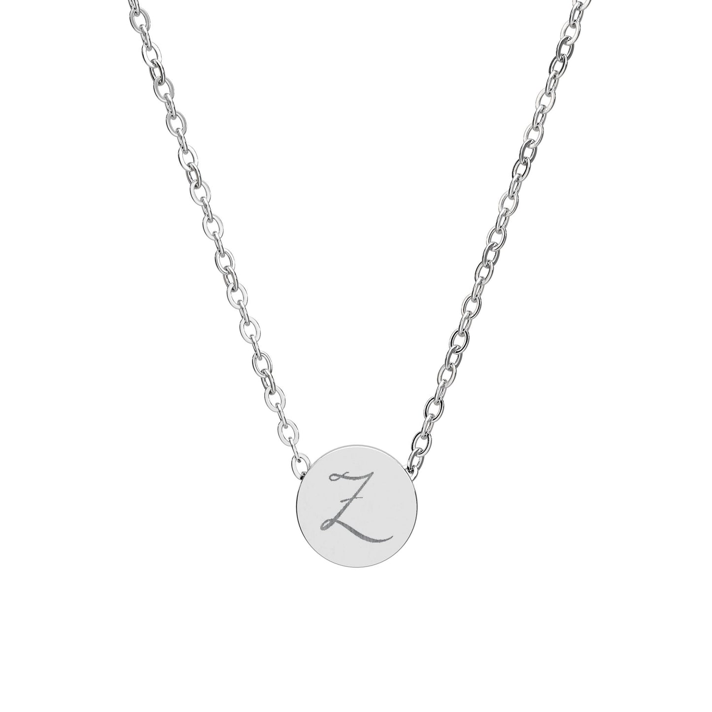 Mini Engraved Initial Circle Necklace — Personalized Z Pendant (Sterling Silver or Rose Gold)