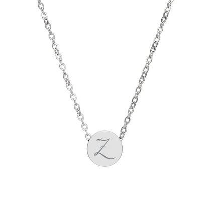 Mini Engraved Initial Circle Necklace — Personalized Z Pendant (Sterling Silver or Rose Gold)