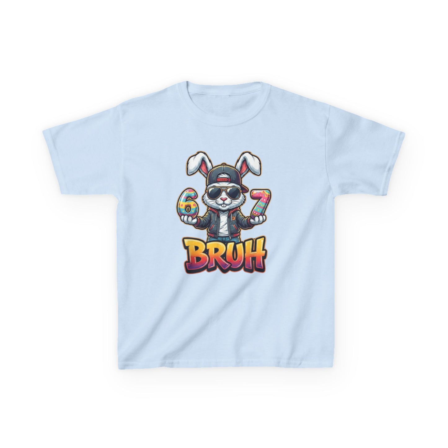 Kids 'Bruh 6 7' Bunny Graphic Tee — Cool Cartoon Bunny Shirt for Kids