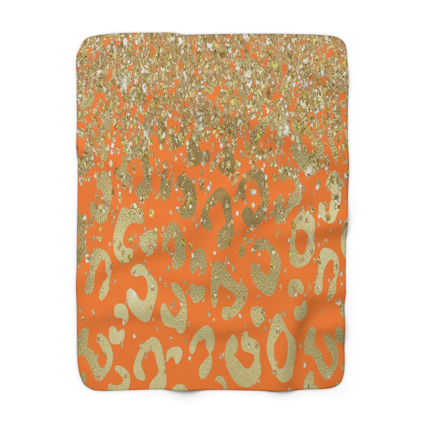 Gold Glitter Leopard Sherpa Blanket — Orange Animal Print Cozy Throw