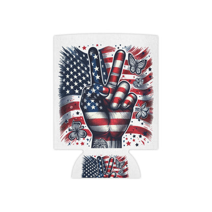 American Flag Peace Sign Can Cooler – 4th of July Patriotic Koozie