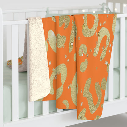 Gold Glitter Leopard Sherpa Blanket — Orange Animal Print Cozy Throw