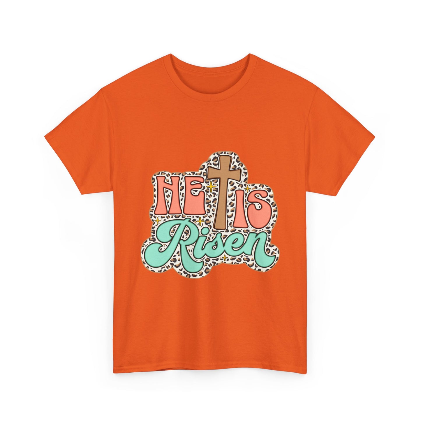 Christian T-Shirt — "He Is Risen" Easter Cross Tee