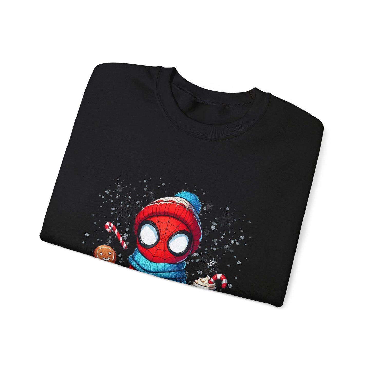 Holiday Spider Crewneck Sweatshirt — Cute Spidey in Winter Hat with Gingerbread & Cocoa