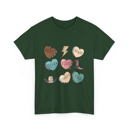 Cowgirl Candy Heart Tee — Cute Western Hearts Graphic T-Shirt (XOXO, Howdy, Y'all)