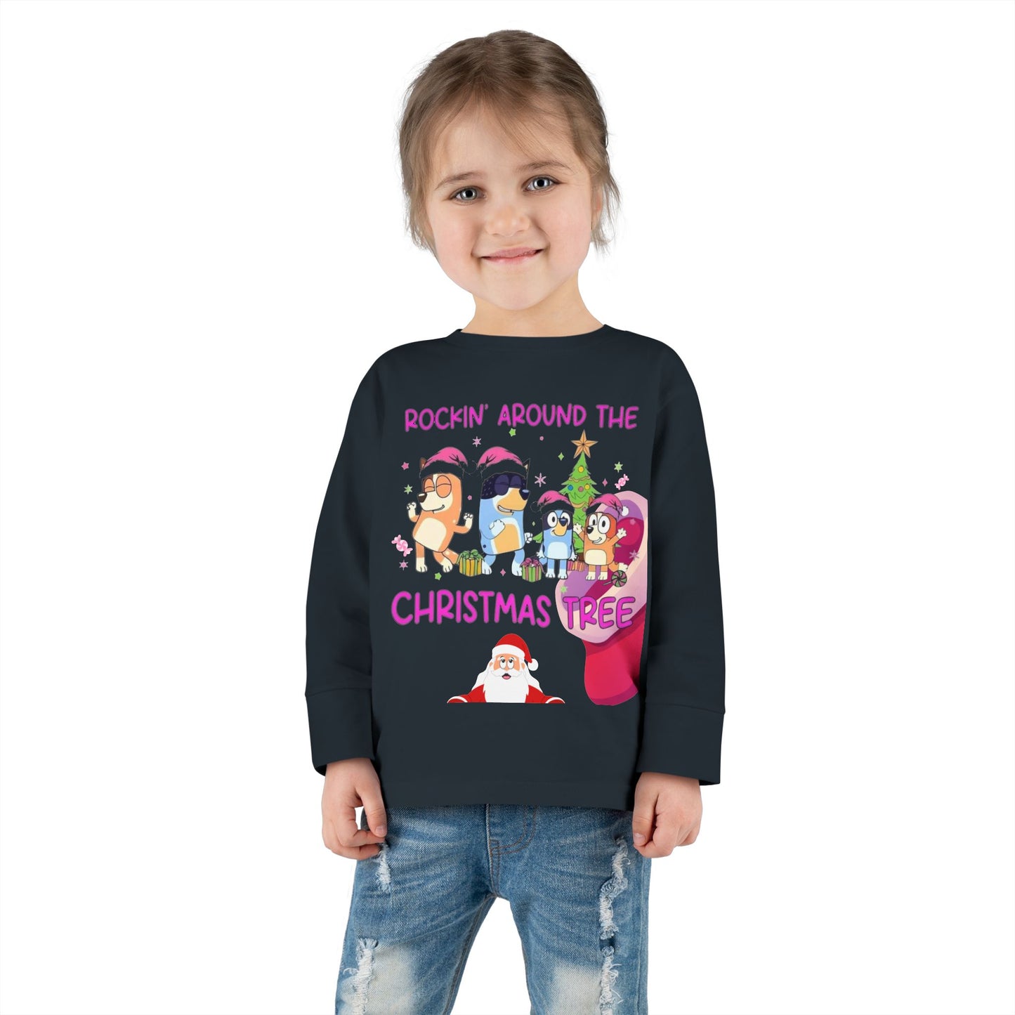 Toddler Long Sleeve Tee - "Rockin' Around the Christmas Tree" Cute Holiday Animal Choir Shirt