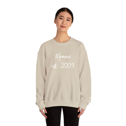Mamaw est. 2009- Grandkids on Wrist - Crewneck Sweatshirt — Personalized Grandma Gift
