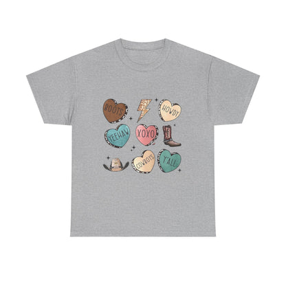 Cowgirl Candy Heart Tee — Cute Western Hearts Graphic T-Shirt (XOXO, Howdy, Y'all)