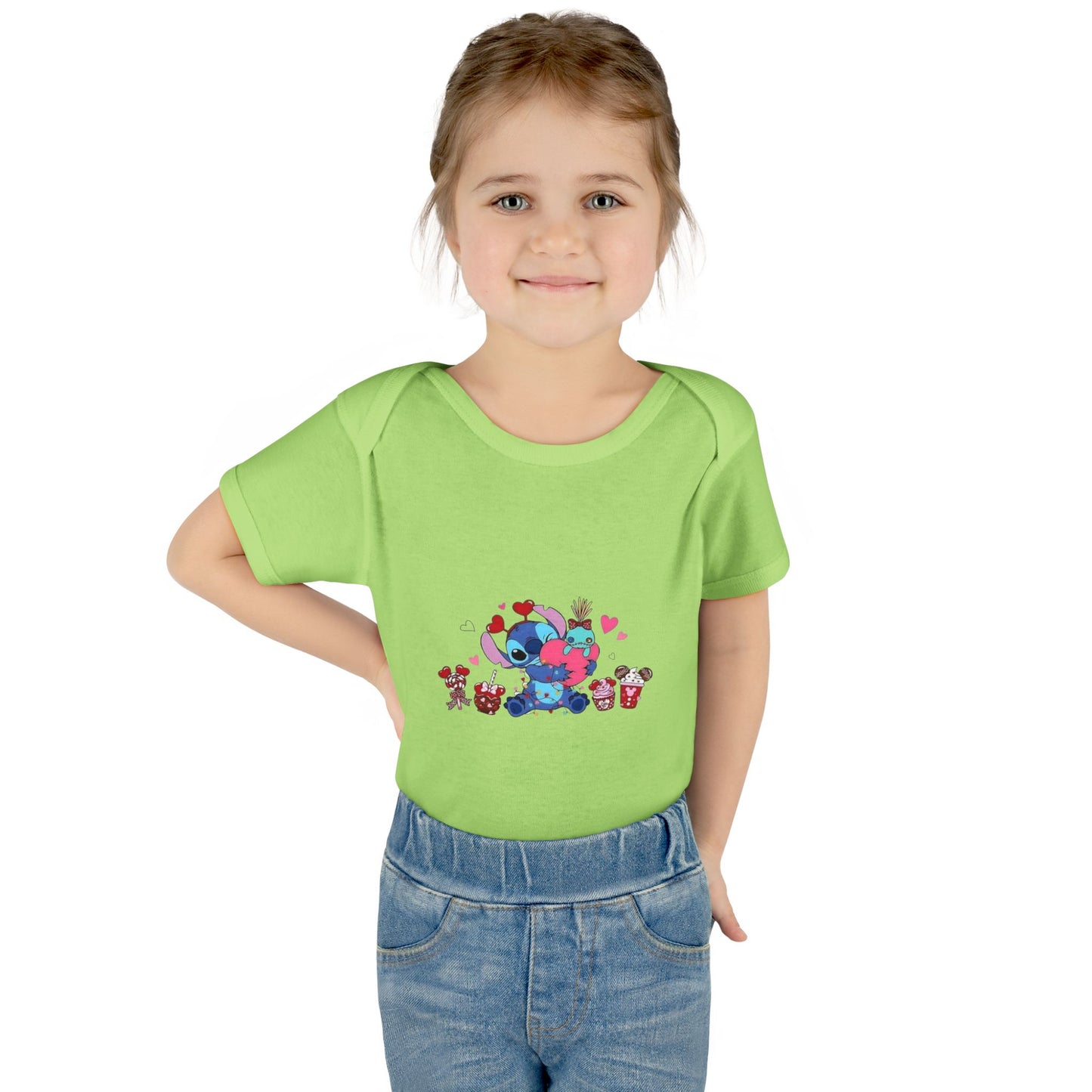 Stitch Valentine Baby Bodysuit — Cute Disney-Inspired Infant Onesie with Hearts & Treats