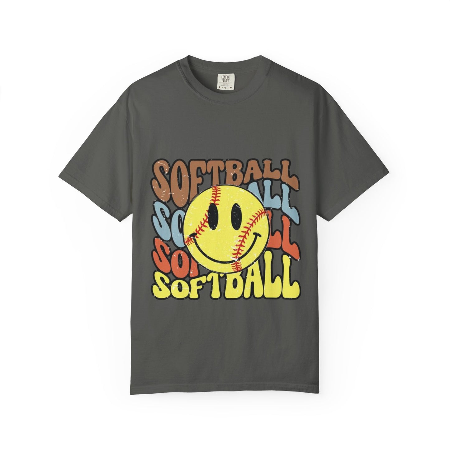 Softball Smile T-Shirt — Retro Smiley Softball Graphic Tee