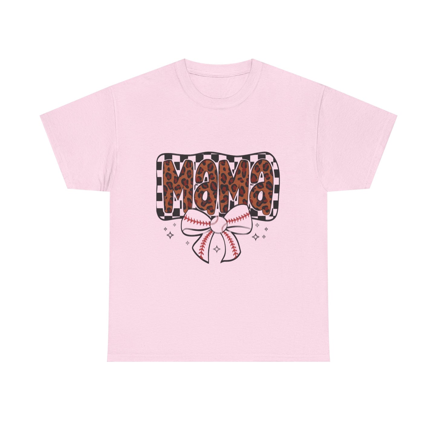 Mama Baseball Tee — Leopard Print Mama with Bow Sports Mom Shirt