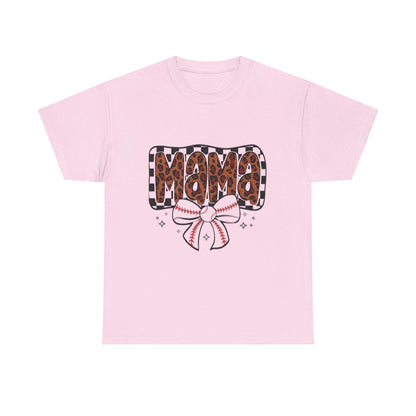 Mama Baseball Tee — Leopard Print Mama with Bow Sports Mom Shirt