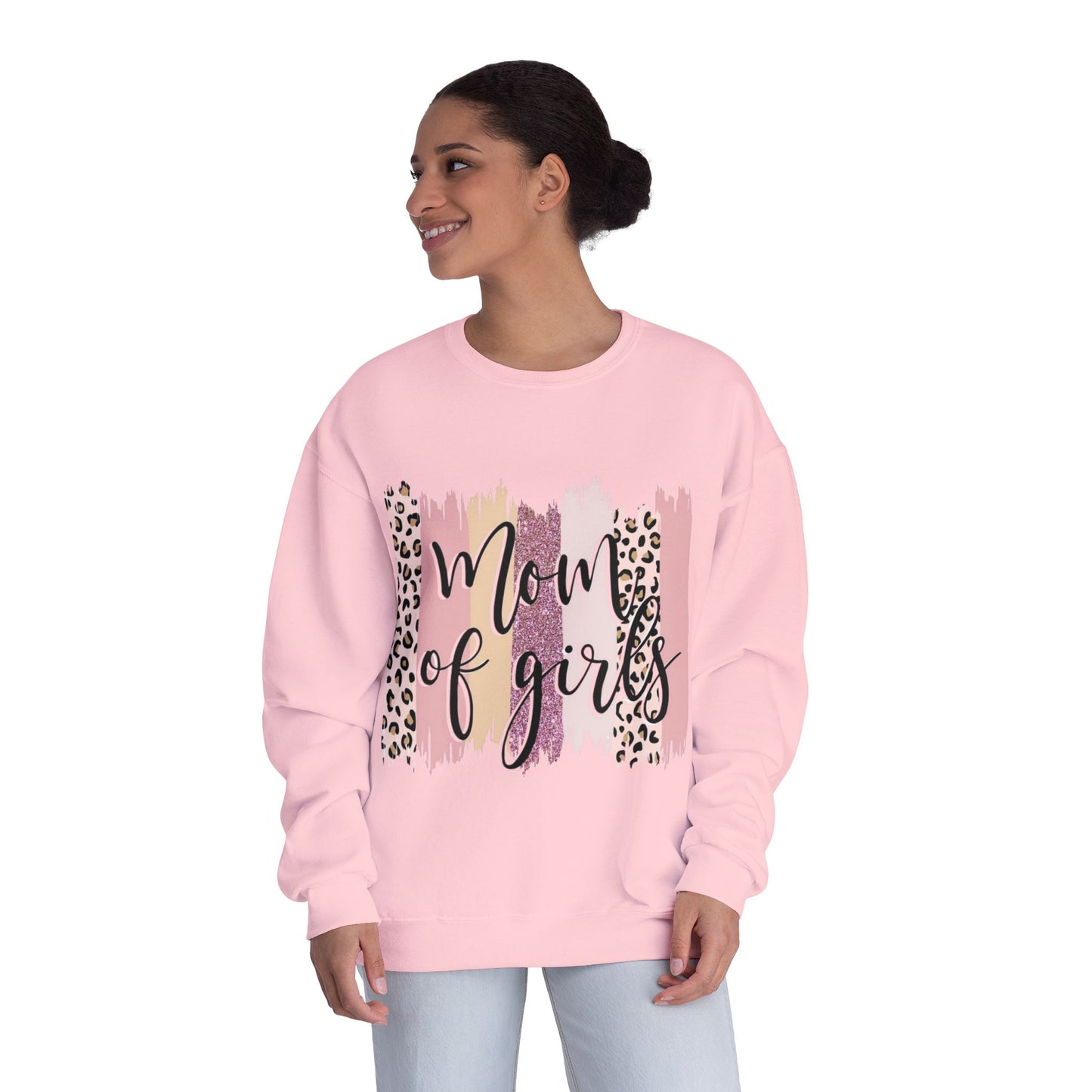 Mom of Girls Leopard Brushstroke Crewneck Sweatshirt