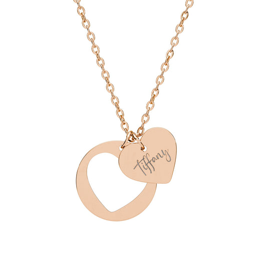 Engravable Heart Cutout Necklace — Personalized Heart Pendant in Silver or Rose Gold