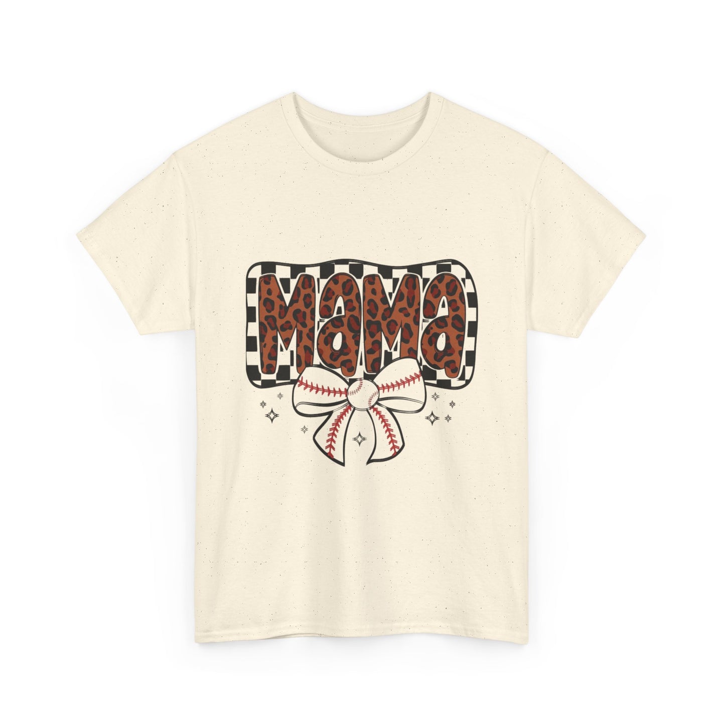 Mama Baseball Tee — Leopard Print Mama with Bow Sports Mom Shirt