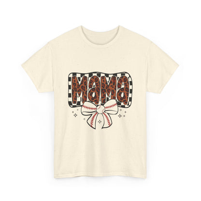 Mama Baseball Tee — Leopard Print Mama with Bow Sports Mom Shirt