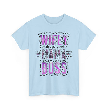 Wifey Mama Boss T-Shirt — Purple Leopard Graphic Tee for Moms