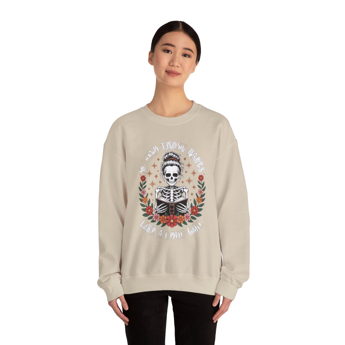 Skeleton Reading Sweatshirt — "And Then There Were None" Floral Gothic Crewneck