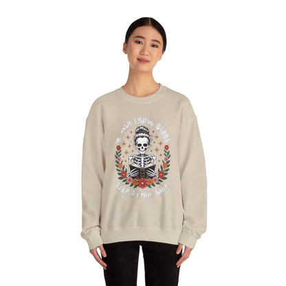 Skeleton Reading Sweatshirt — "And Then There Were None" Floral Gothic Crewneck