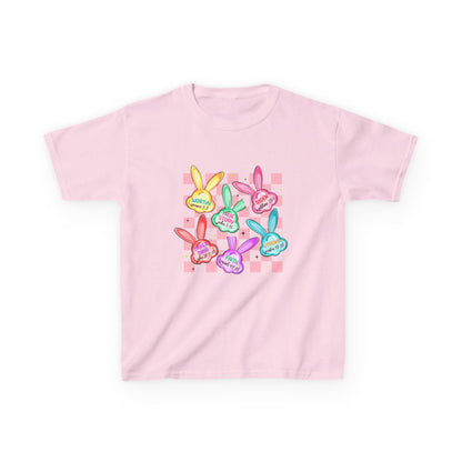 Kids Tee — Colorful Pastel Bunny Badges “Hug Me” Graphic