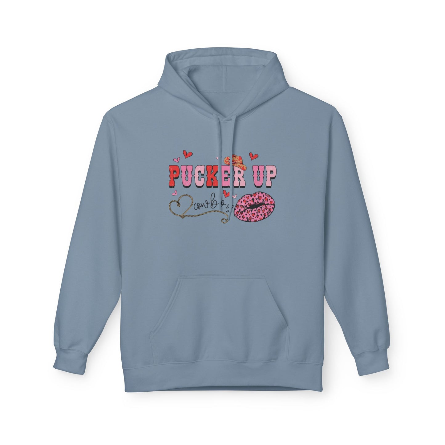 Pucker Up Hoodie — Pink Lip Print Valentine’s Graphic Sweatshirt