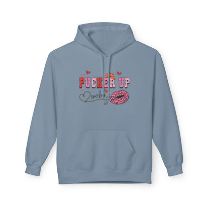 Pucker Up Hoodie — Pink Lip Print Valentine’s Graphic Sweatshirt