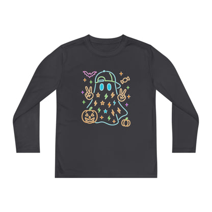 Youth Long Sleeve Ghost Tee, Halloween Shirt, Pumpkin Design, Cute Apparel, Kids' Holiday Wear, Spooky Fun Top