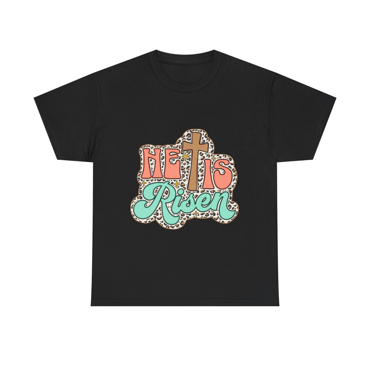Christian T-Shirt — "He Is Risen" Easter Cross Tee