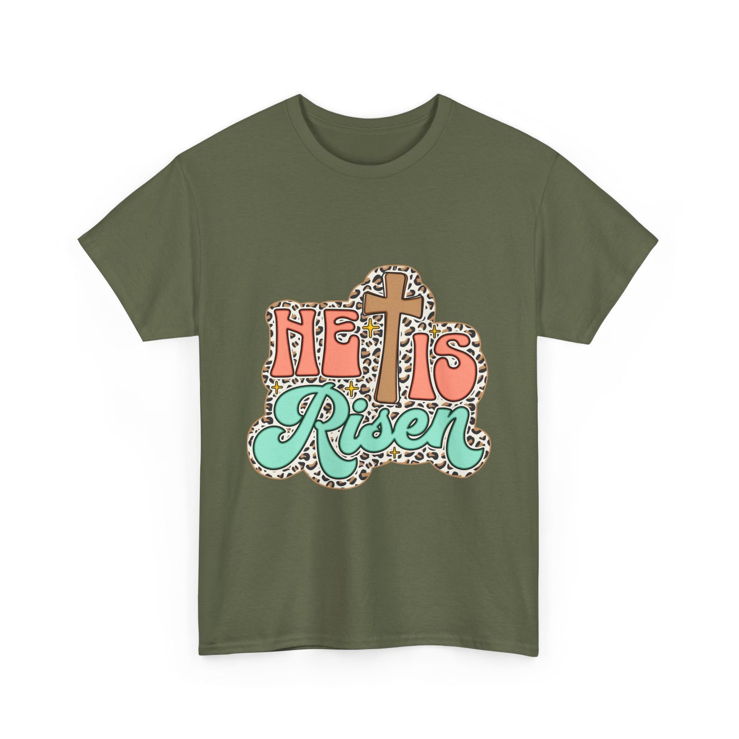 Christian T-Shirt — "He Is Risen" Easter Cross Tee