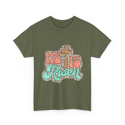 Christian T-Shirt — "He Is Risen" Easter Cross Tee