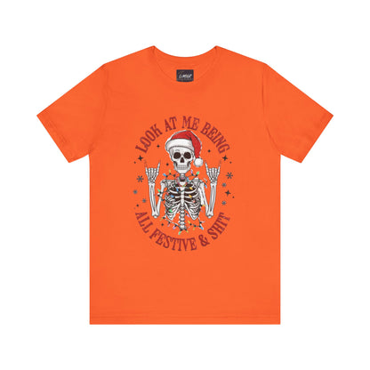 Festive Skeleton Tee - Unisex Jersey Short Sleeve T-Shirt