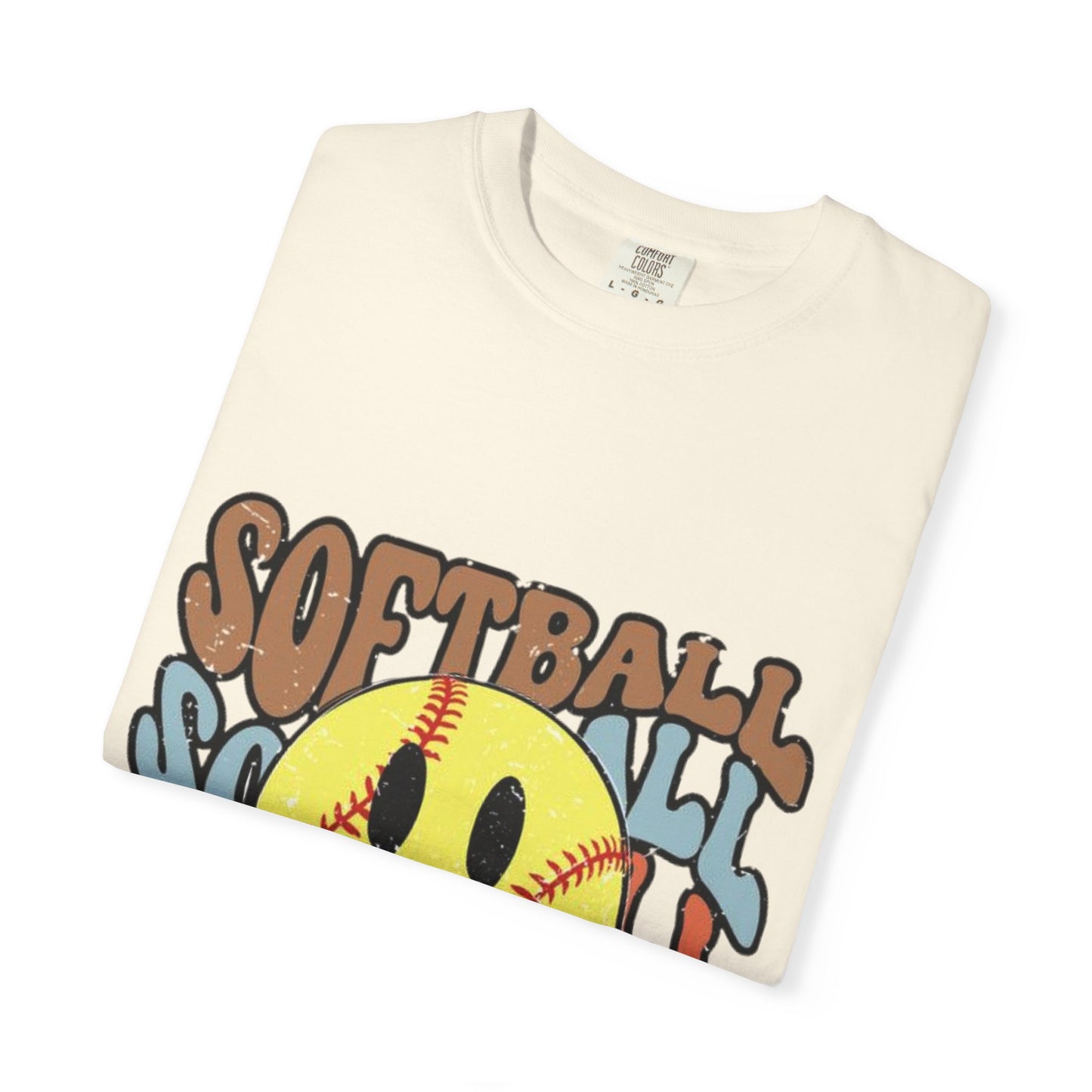 Softball Smile T-Shirt — Retro Smiley Softball Graphic Tee
