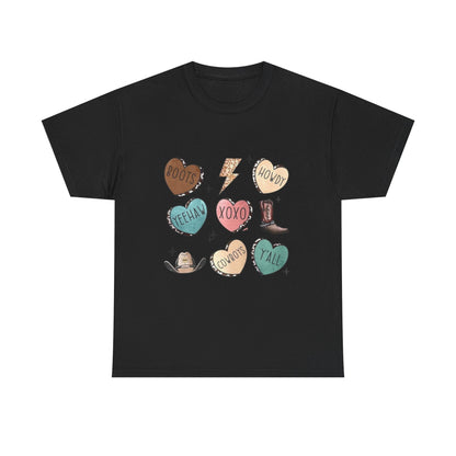 Cowgirl Candy Heart Tee — Cute Western Hearts Graphic T-Shirt (XOXO, Howdy, Y'all)
