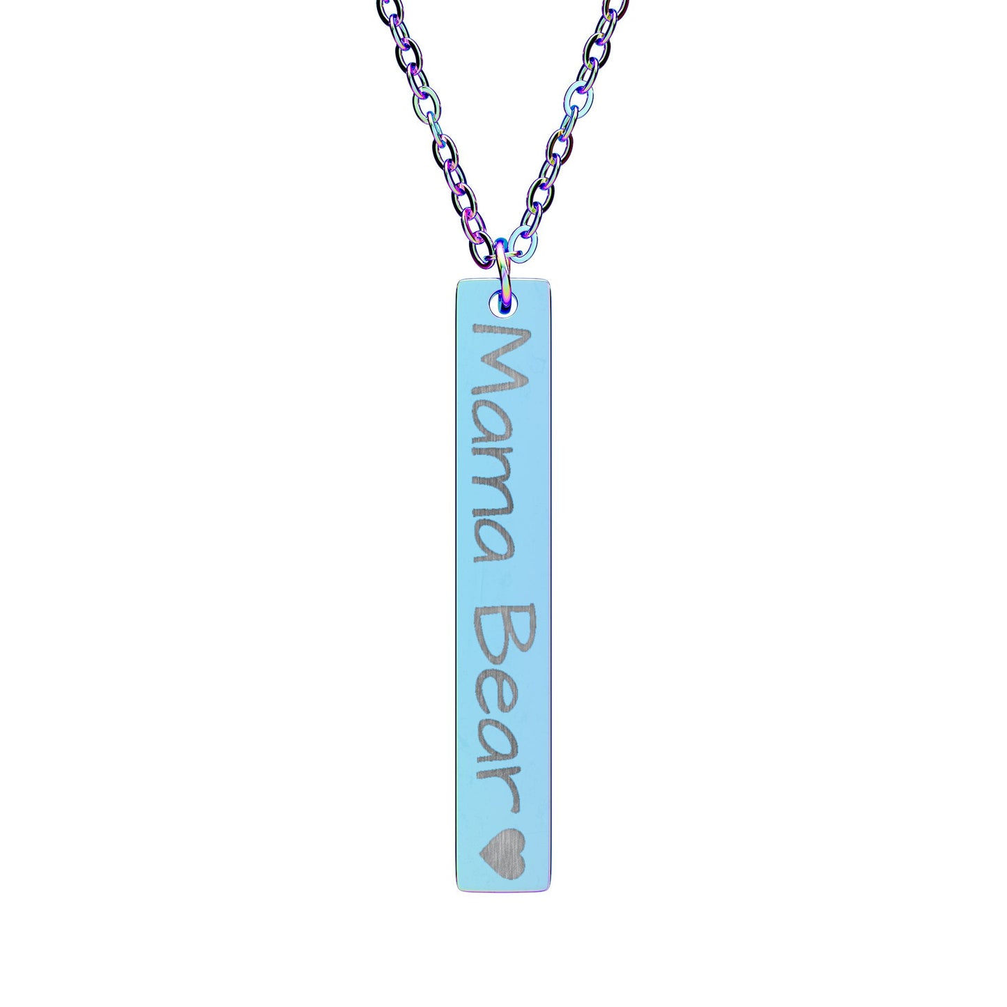 Mama Bear Engraved Vertical Bar Necklace – Personalized Mom Pendant