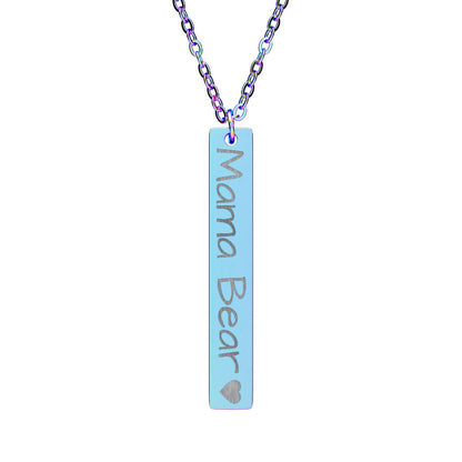 Mama Bear Engraved Vertical Bar Necklace – Personalized Mom Pendant