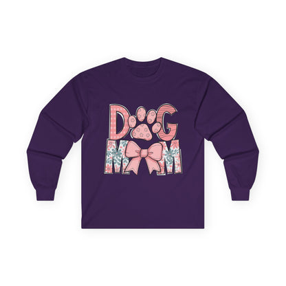 Dog Mom Long Sleeve Tee — Pink Floral Paw Design