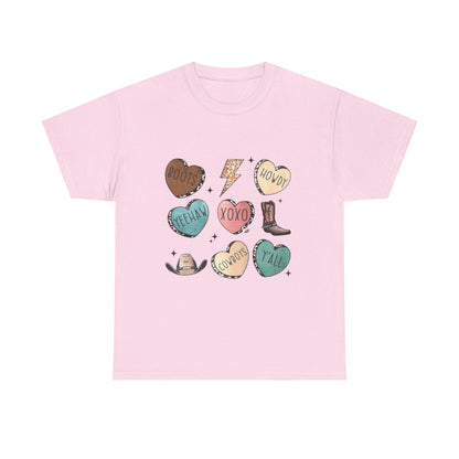Cowgirl Candy Heart Tee — Cute Western Hearts Graphic T-Shirt (XOXO, Howdy, Y'all)
