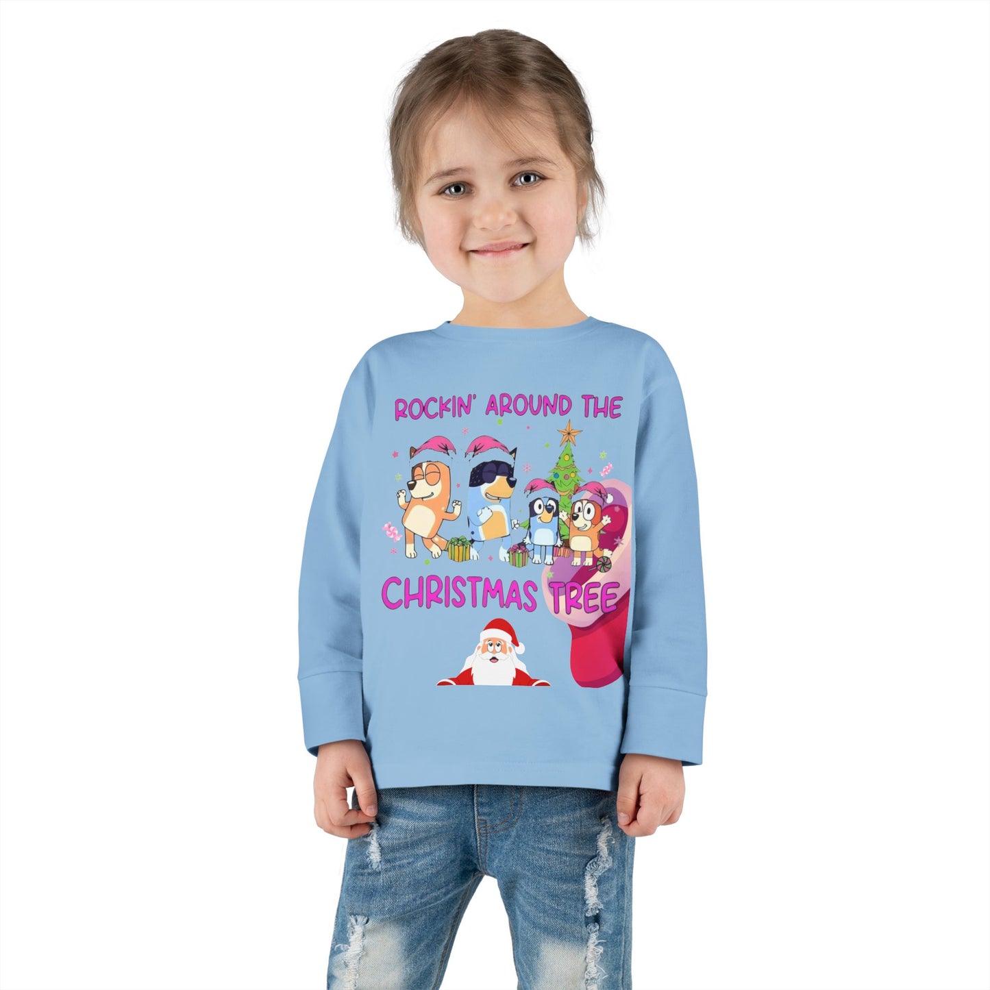Toddler Long Sleeve Tee - "Rockin' Around the Christmas Tree" Cute Holiday Animal Choir Shirt