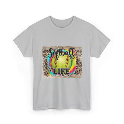 Softball Life Tee — Neon Softball Graphic with Leopard Accent
