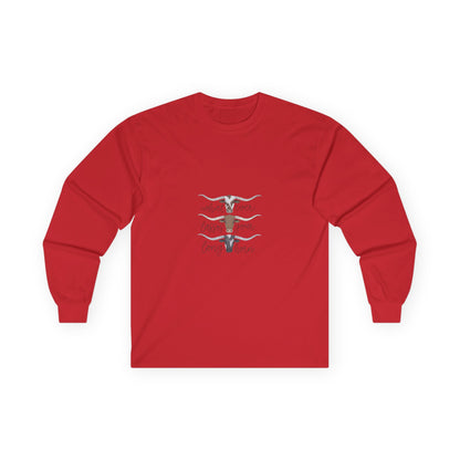 Longhorn Trio Long Sleeve Tee – 'Stay Humble Hustle Hard' Western Graphic