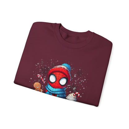Holiday Spider Crewneck Sweatshirt — Cute Spidey in Winter Hat with Gingerbread & Cocoa