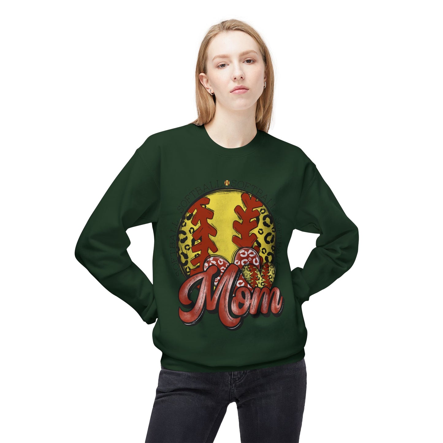 Softball Mom Crewneck Sweatshirt – Leopard Stitch Ball Graphic