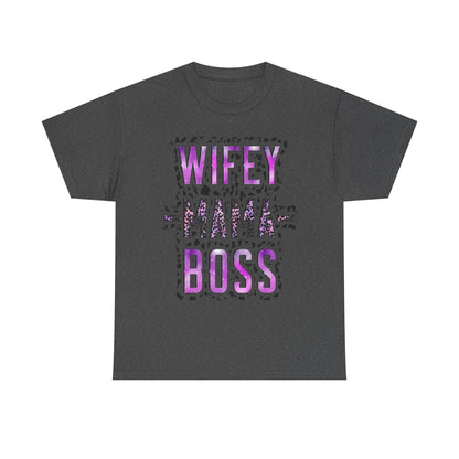 Wifey Mama Boss T-Shirt — Purple Leopard Graphic Tee for Moms